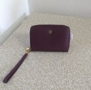 Tory Burch Burgundy Saffiano Leather Wristlet